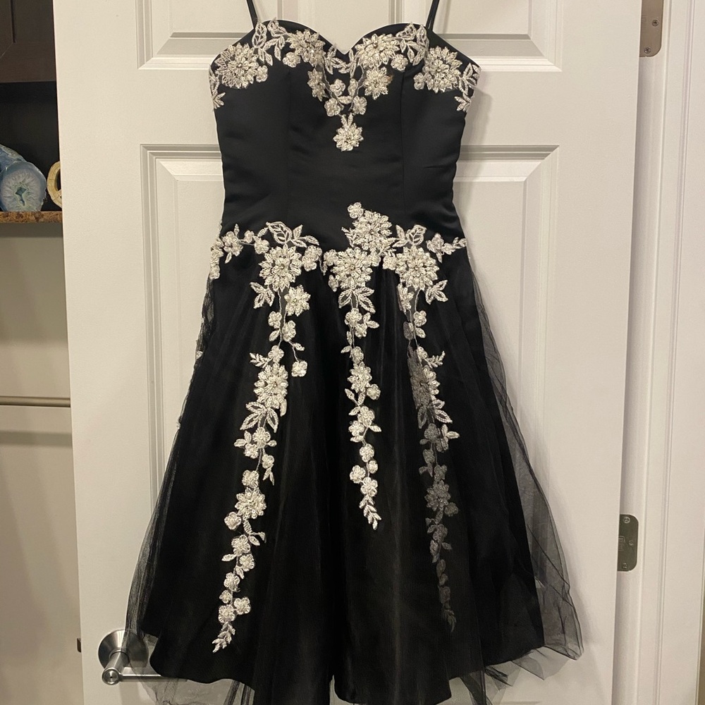 Gigi Black Cocktail Dress w/ White Lace